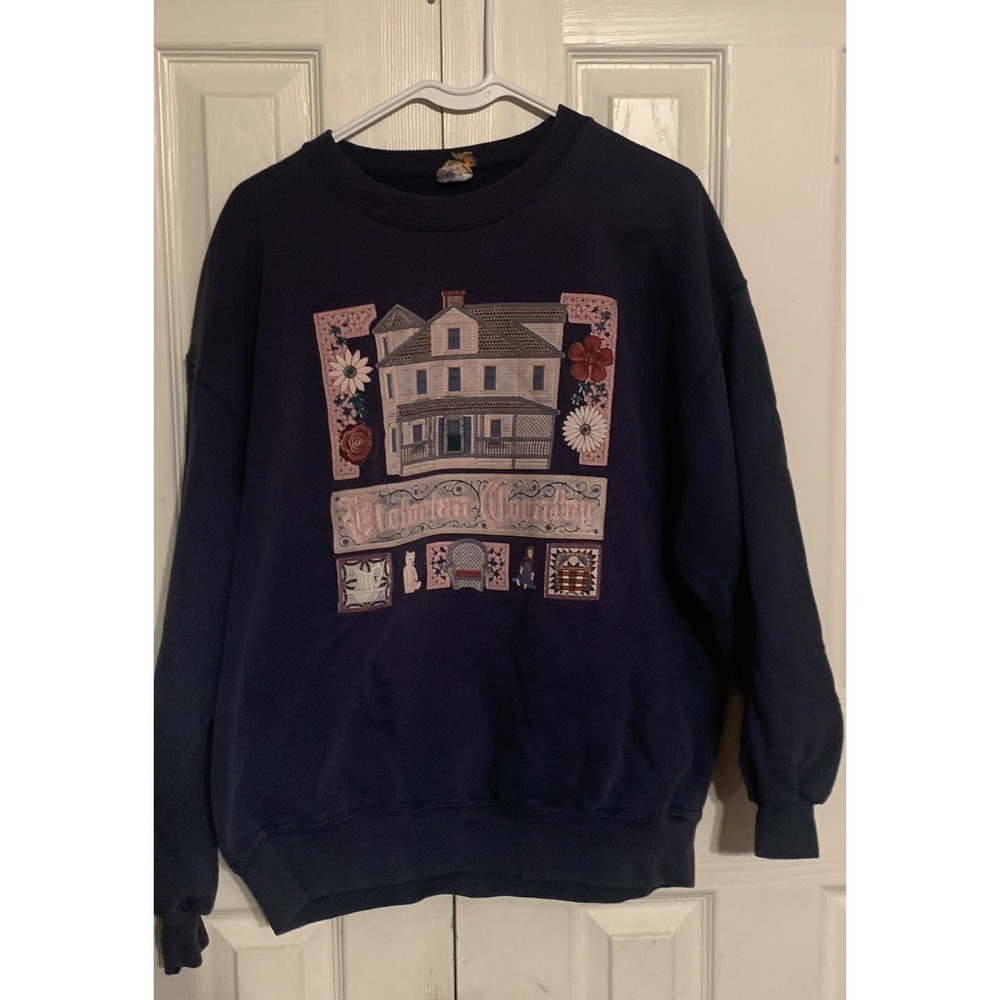 Vintage‎ Large Victorian Country House Pullover  Grandma Rare Sweater Cotton